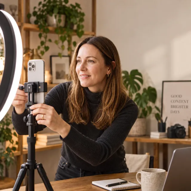 Behind the scenes: setting up the phone and ring light to film